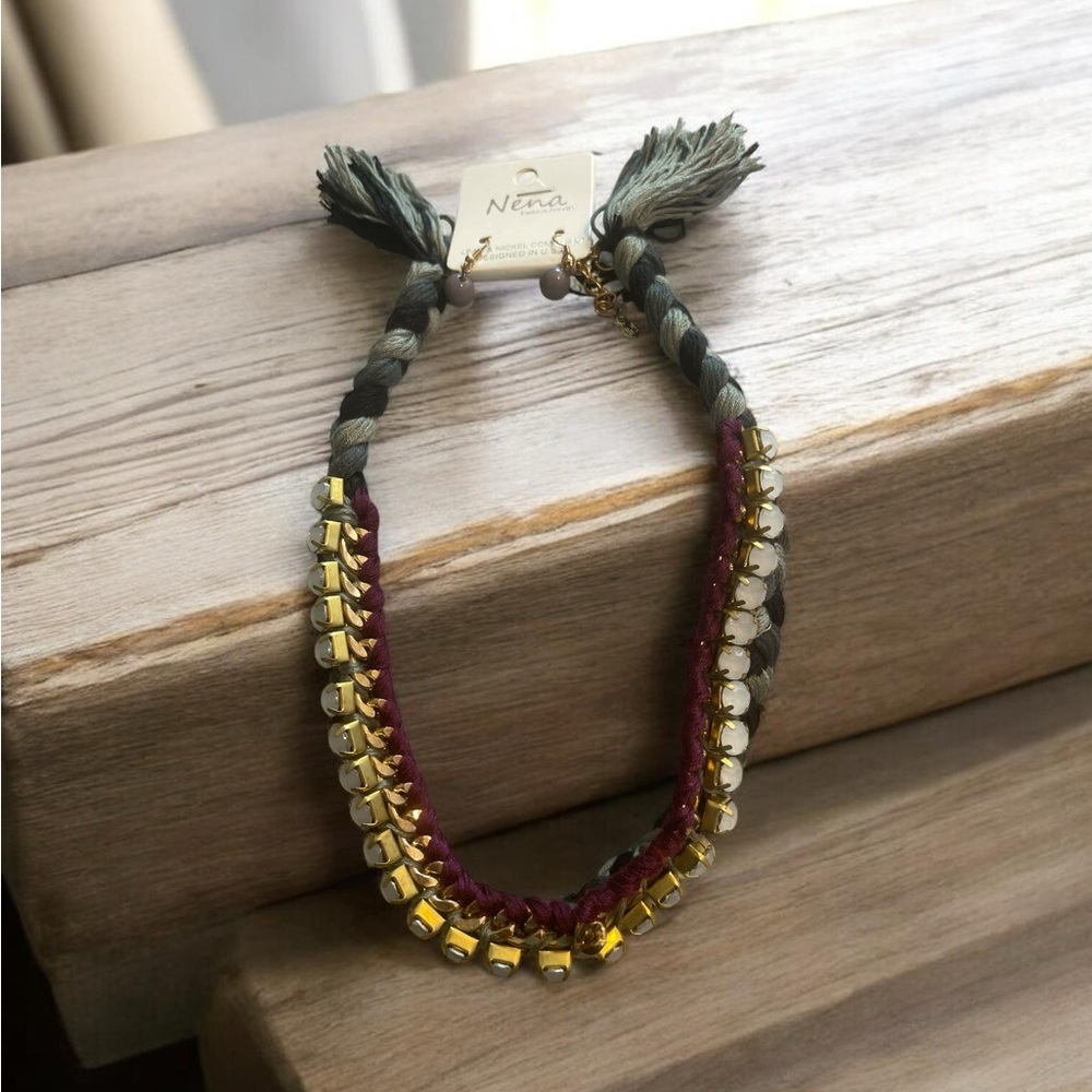 Nena Fashion Gold, Purple and Grey Braided Necklace and Earrings Set
